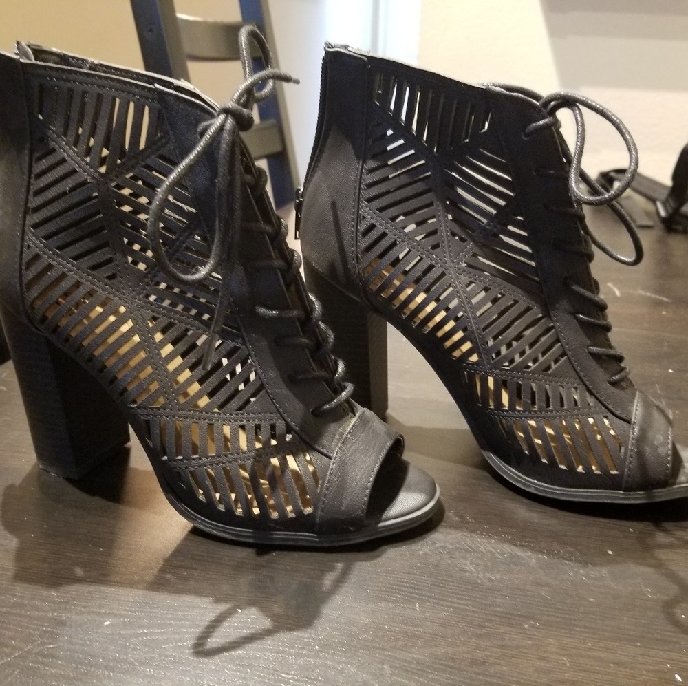 Black cage booties, size 6.5, worn once